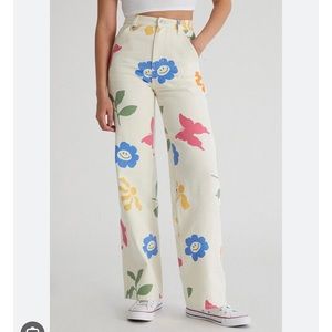 Pacsun White Floral High Waisted Flare Jeans